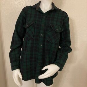 Vintage L.L. Bean Blue and Green Wool Blend Button Down Flannel Shirt Large